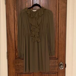Alice + Olivia To Work! Olive Green Ruffle Front Dress